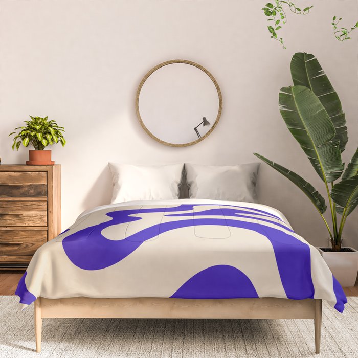 Retro Liquid Swirl Abstract Pattern Square in Beige and Cobalt Blue Comforter Gallery Image 3