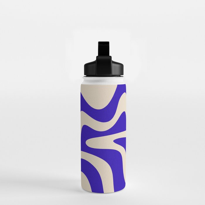 Retro Liquid Swirl Abstract Pattern Square in Beige and Cobalt Blue Water Bottle Gallery Image 2