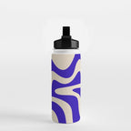 Retro Liquid Swirl Abstract Pattern Square in Beige and Cobalt Blue Water Bottle Gallery Image 2