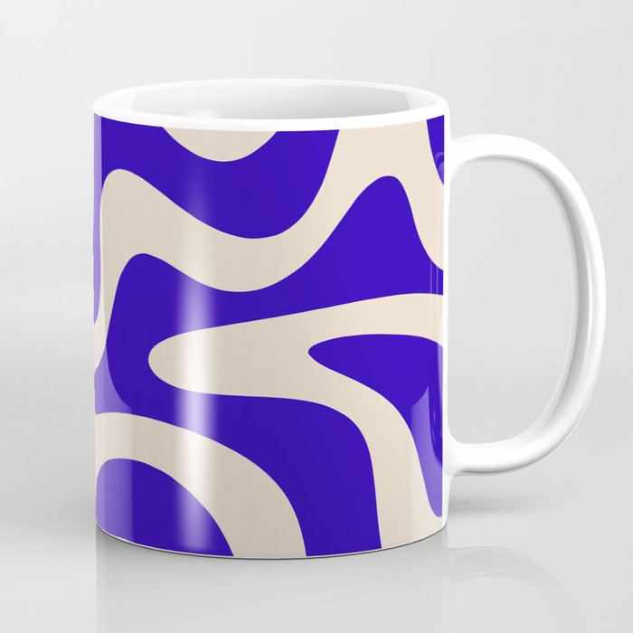 Retro Liquid Swirl Abstract Pattern Square in Beige and Cobalt Blue Coffee Mug Gallery Image 1