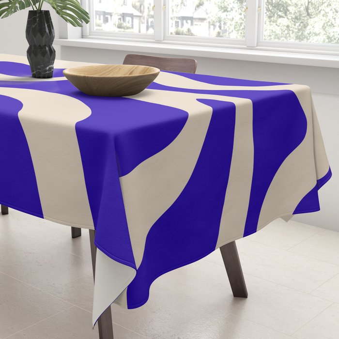 Retro Liquid Swirl Abstract Pattern Square in Beige and Cobalt Blue Tablecloth Gallery Image 3