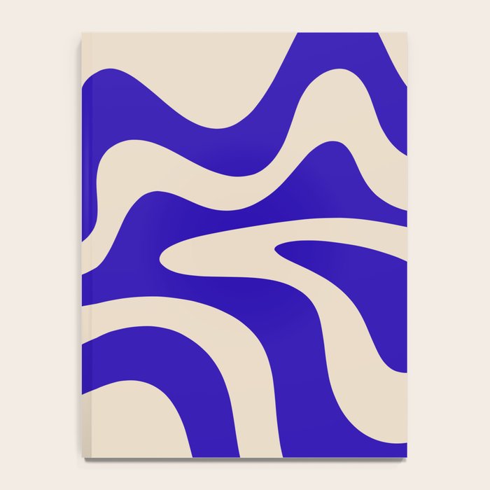 Retro Liquid Swirl Abstract Pattern Square in Beige and Cobalt Blue Notebook Gallery Image 4