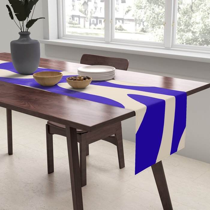 Retro Liquid Swirl Abstract Pattern Square in Beige and Cobalt Blue Table Runner Gallery Image 2