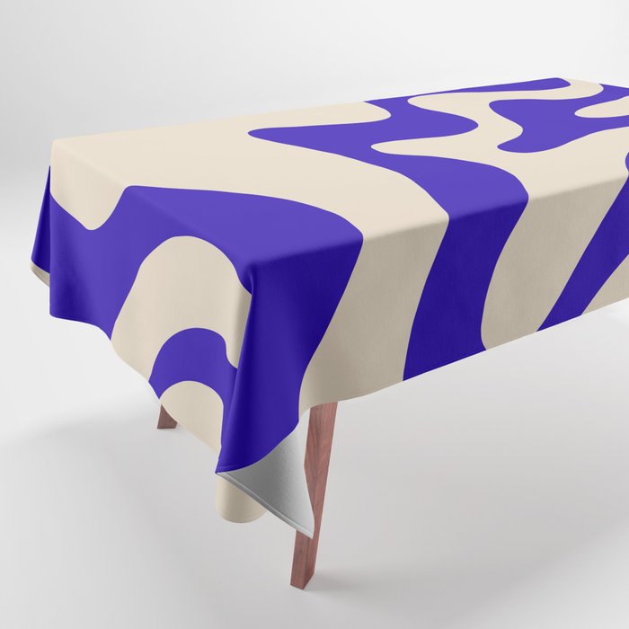 Retro Liquid Swirl Abstract Pattern Square in Beige and Cobalt Blue Tablecloth Gallery Image 1