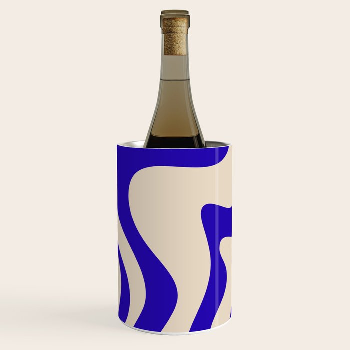 Retro Liquid Swirl Abstract Pattern Square in Beige and Cobalt Blue Wine Chiller Gallery Image 2
