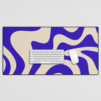 Retro Liquid Swirl Abstract Pattern Square in Beige and Cobalt Blue Desk Mat Gallery Image 1