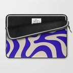 Retro Liquid Swirl Abstract Pattern Square in Beige and Cobalt Blue Laptop Sleeve Gallery Image 2