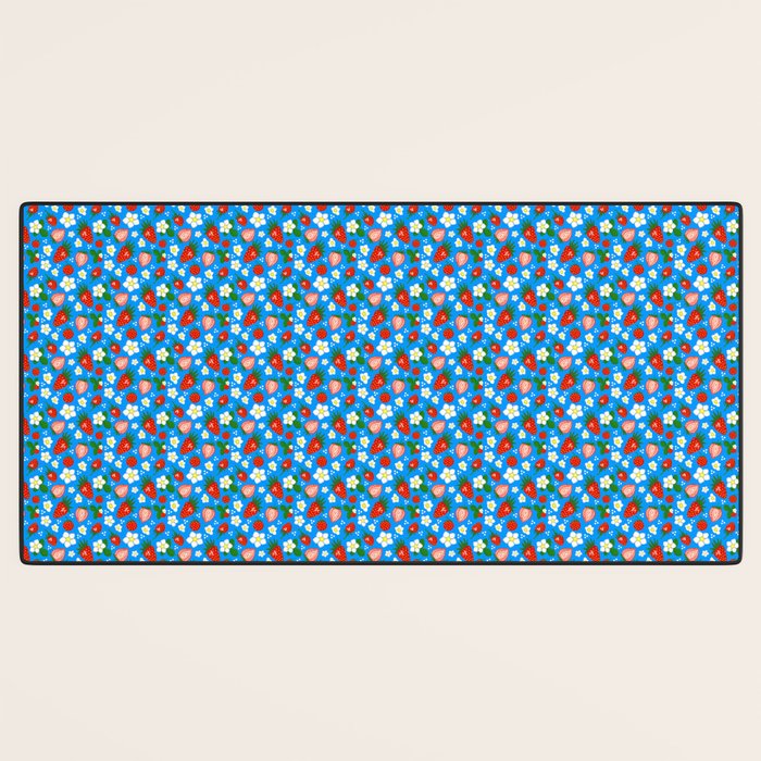 Strawberries Galore Pattern On Blue Desk Mat Gallery Image 3