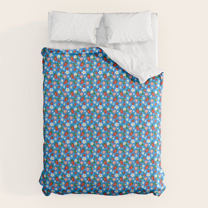 Strawberries Galore Pattern On Blue Comforter Gallery Image 6