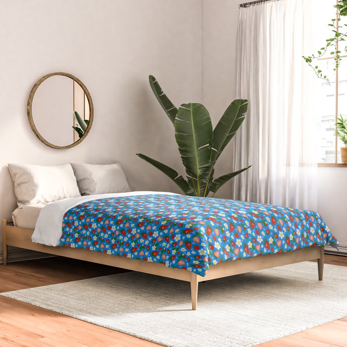 Strawberries Galore Pattern On Blue Comforter Gallery Image 2