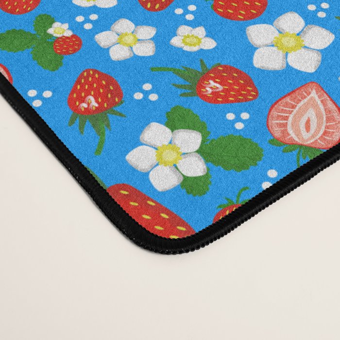 Strawberries Galore Pattern On Blue Desk Mat Gallery Image 4