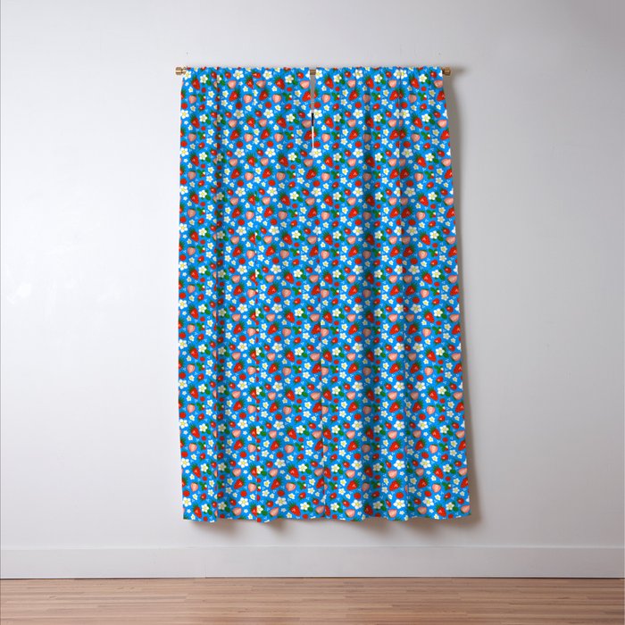 Strawberries Galore Pattern On Blue Window Curtain Gallery Image 3
