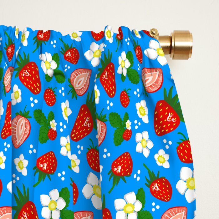 Strawberries Galore Pattern On Blue Window Curtain Gallery Image 2