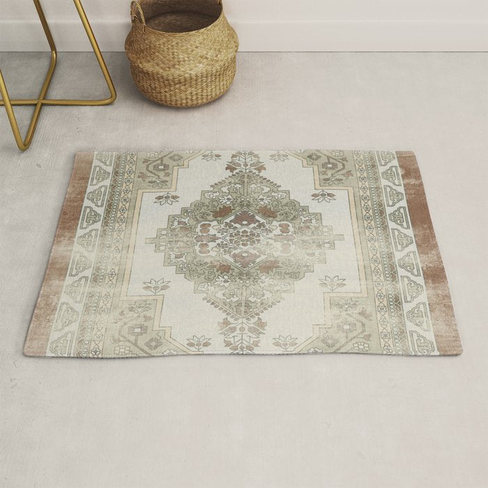 turkish floral - sage & brown Rug Gallery Image 1