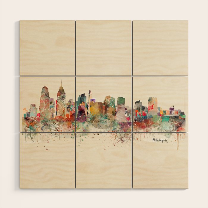 philadelphia skyline Wood Wall Art Gallery Image 1