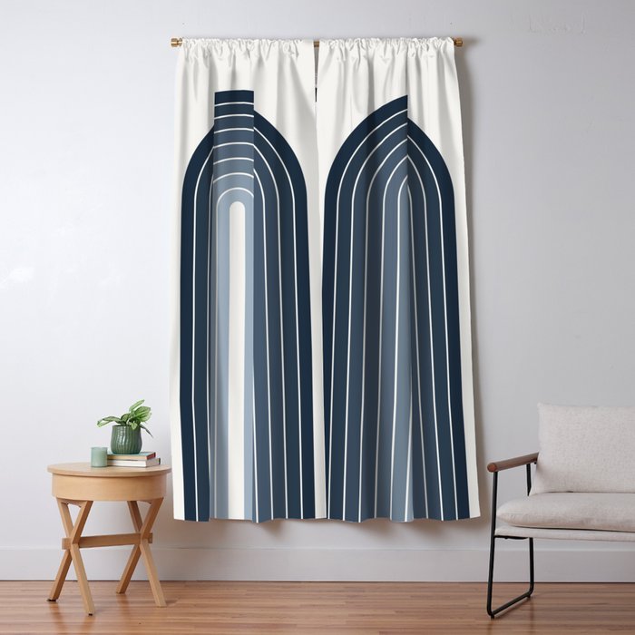 Gradient Arch II Natural Blue Mid Century Modern Rainbow Window Curtain Gallery Image 5