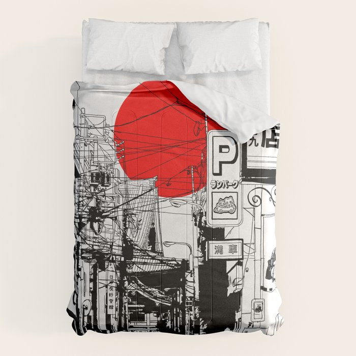 Tokyo street sunrise Comforter Gallery Image 6
