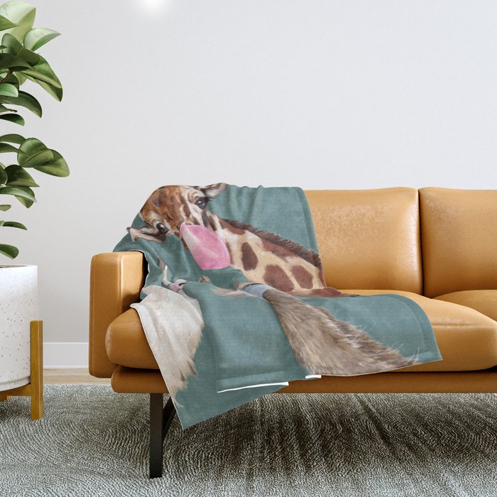 Bubble Gum Gang Dark Green Throw Blanket Gallery Image 1