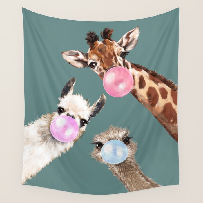 Bubble Gum Gang Dark Green Wall Tapestry Gallery Image 1