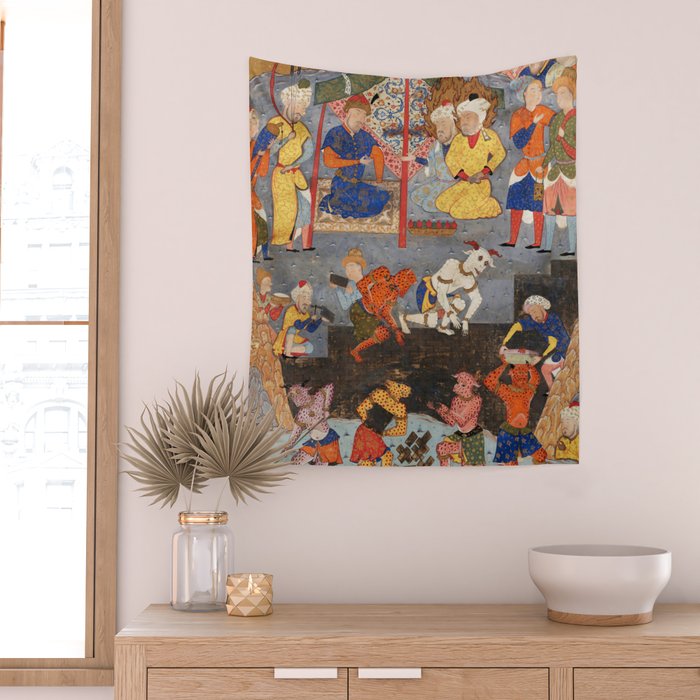 Iskandar (Alexander) builds a wall against Gog and Magog Islamic Antique Art Wall Tapestry Gallery Image 2