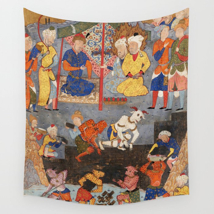 Iskandar (Alexander) builds a wall against Gog and Magog Islamic Antique Art Wall Tapestry Gallery Image 1