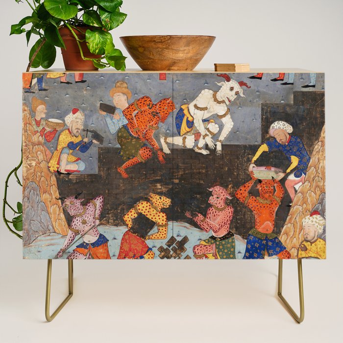 Iskandar (Alexander) builds a wall against Gog and Magog Islamic Antique Art Credenza Gallery Image 1