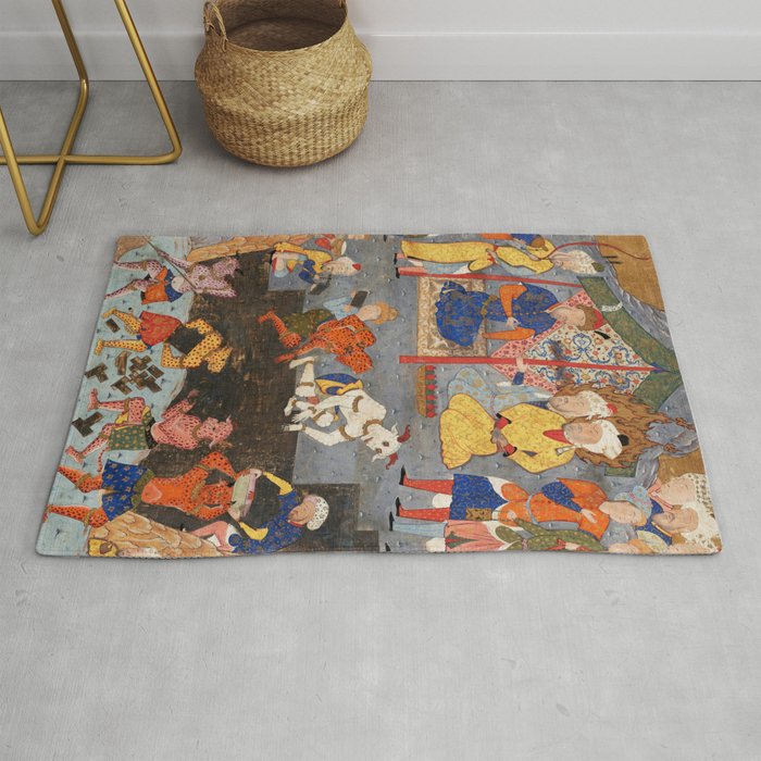 Iskandar (Alexander) builds a wall against Gog and Magog Islamic Antique Art Rug Gallery Image 1