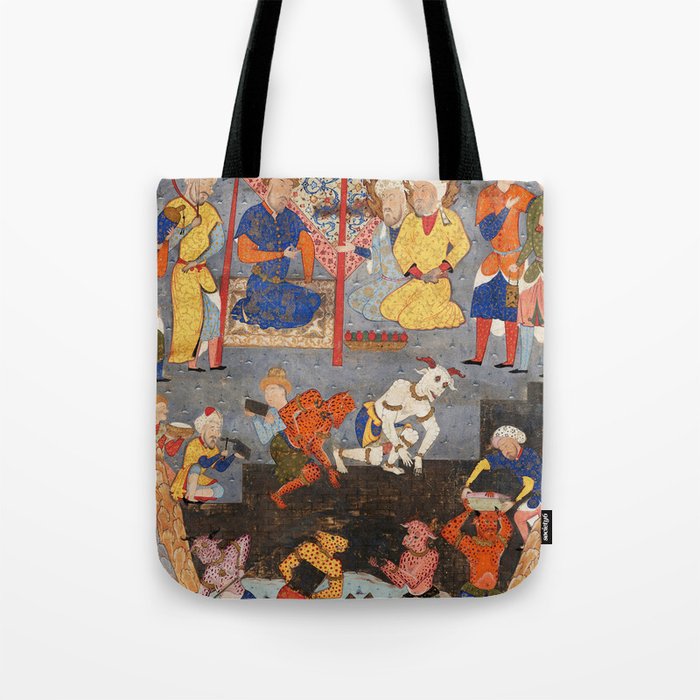 Iskandar (Alexander) builds a wall against Gog and Magog Islamic Antique Art Tote Bag Gallery Image 1