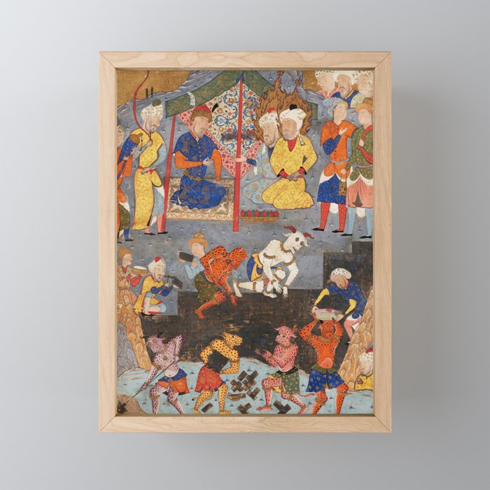 Iskandar (Alexander) builds a wall against Gog and Magog Islamic Antique Art Mini Art Print Gallery Image 1