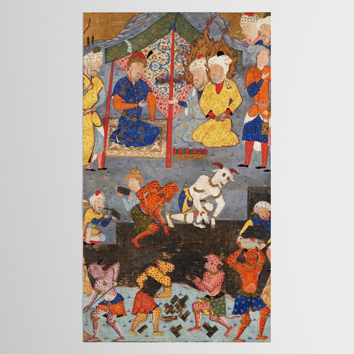 Iskandar (Alexander) builds a wall against Gog and Magog Islamic Antique Art Tablecloth Gallery Image 2