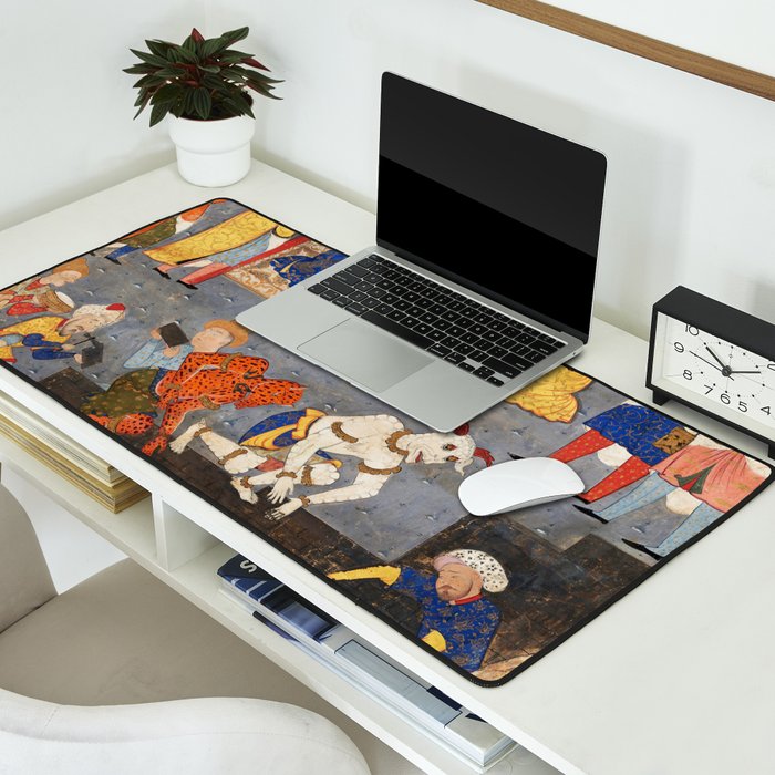 Iskandar (Alexander) builds a wall against Gog and Magog Islamic Antique Art Desk Mat Gallery Image 2
