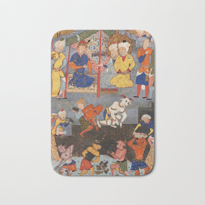 Iskandar (Alexander) builds a wall against Gog and Magog Islamic Antique Art Bath Mat Gallery Image 1
