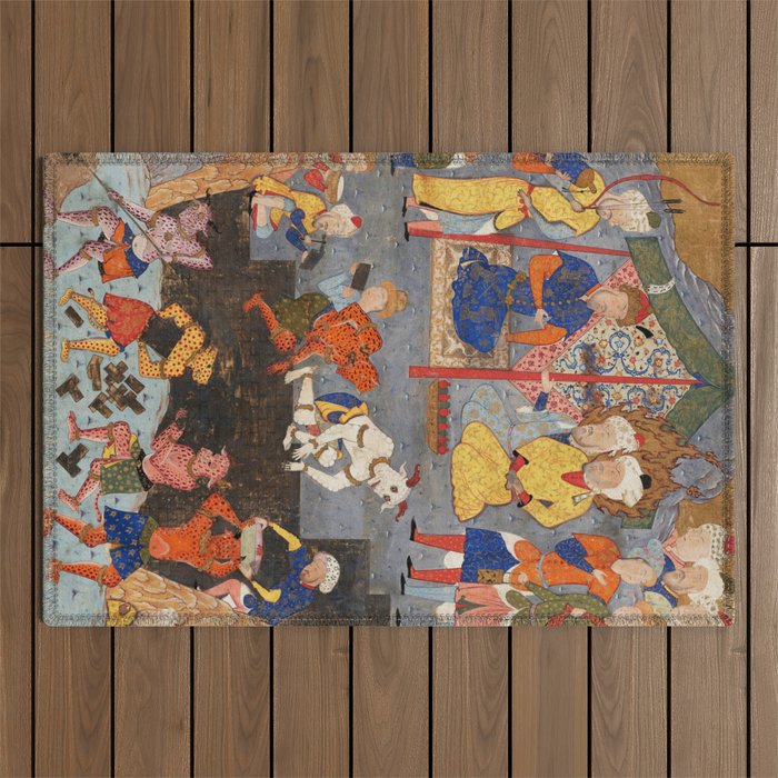 Iskandar (Alexander) builds a wall against Gog and Magog Islamic Antique Art Outdoor Rug Gallery Image 1