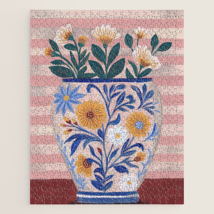Still life pastel colours flowered pot with flowers Jigsaw Puzzle Gallery Image 1