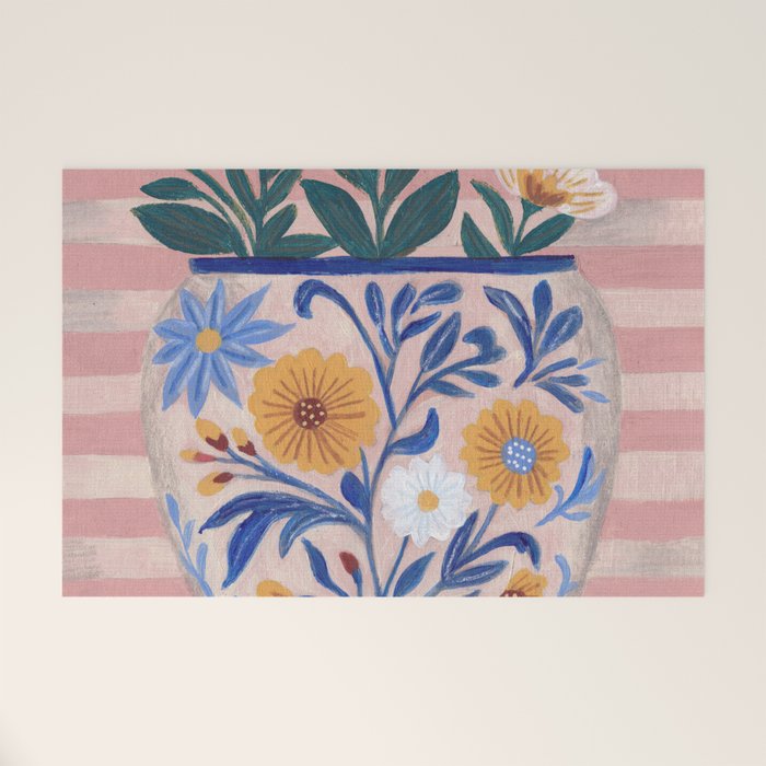 Still life pastel colours flowered pot with flowers Welcome Mat Gallery Image 1