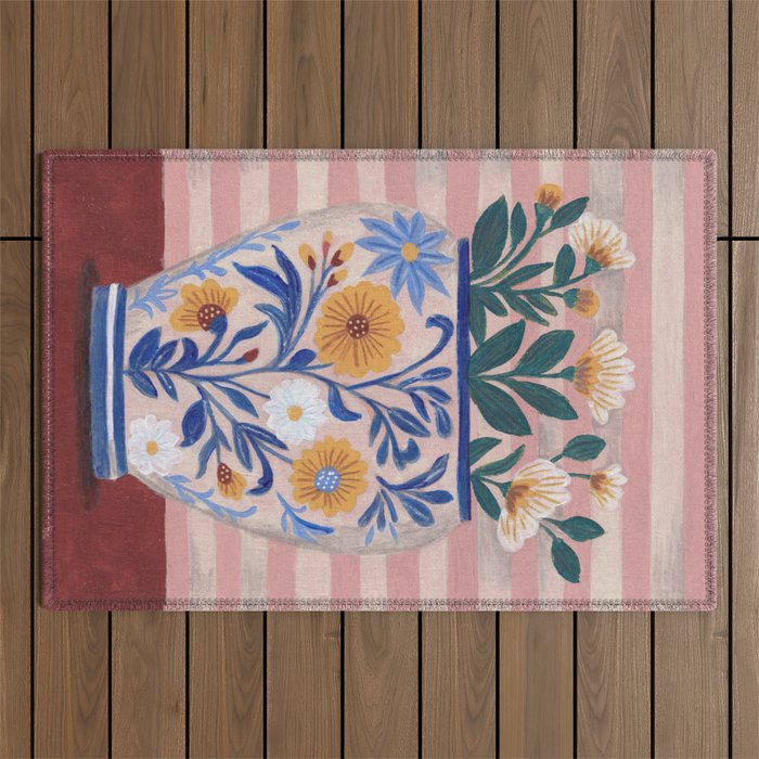 Still life pastel colours flowered pot with flowers Outdoor Rug Gallery Image 1