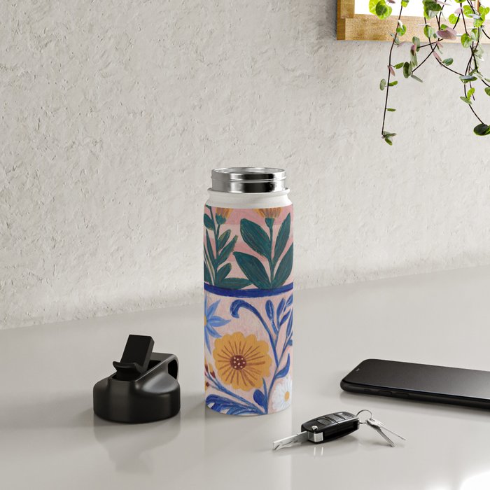 Still life pastel colours flowered pot with flowers Water Bottle Gallery Image 4