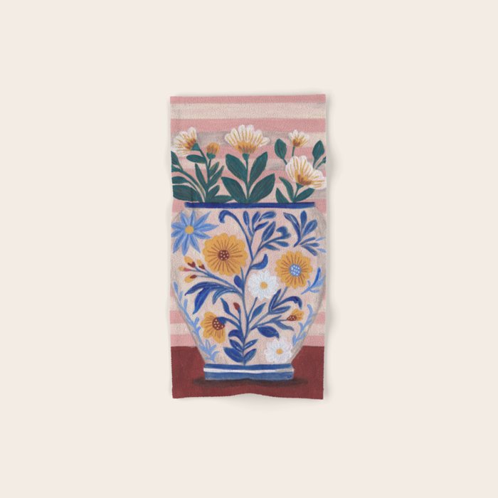 Still life pastel colours flowered pot with flowers Bath Towel Gallery Image 1