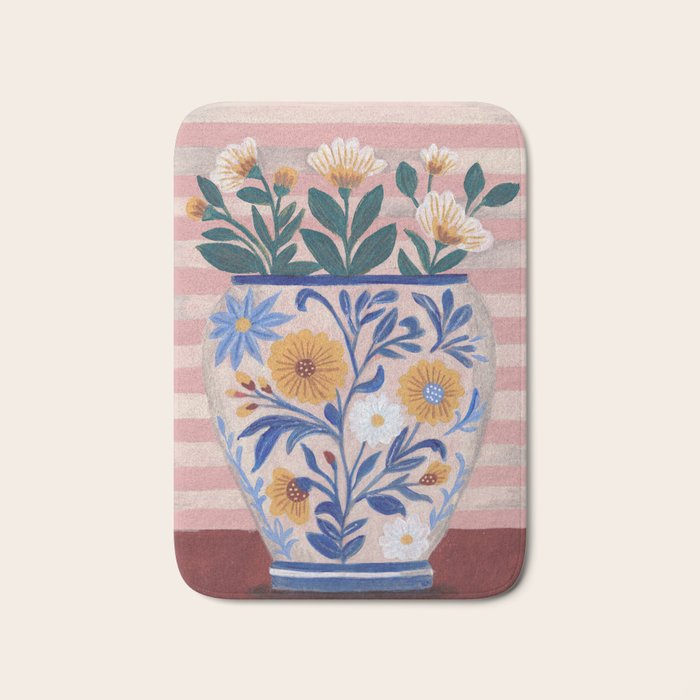 Still life pastel colours flowered pot with flowers Bath Mat Gallery Image 1