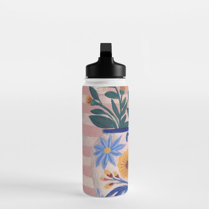 Still life pastel colours flowered pot with flowers Water Bottle Gallery Image 3