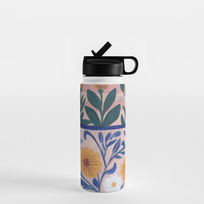Still life pastel colours flowered pot with flowers Water Bottle Gallery Image 1