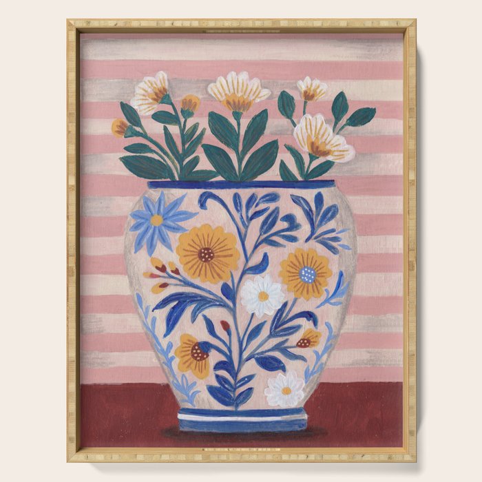 Still life pastel colours flowered pot with flowers Serving Tray Gallery Image 1