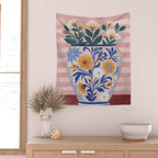 Still life pastel colours flowered pot with flowers Wall Tapestry Gallery Image 2