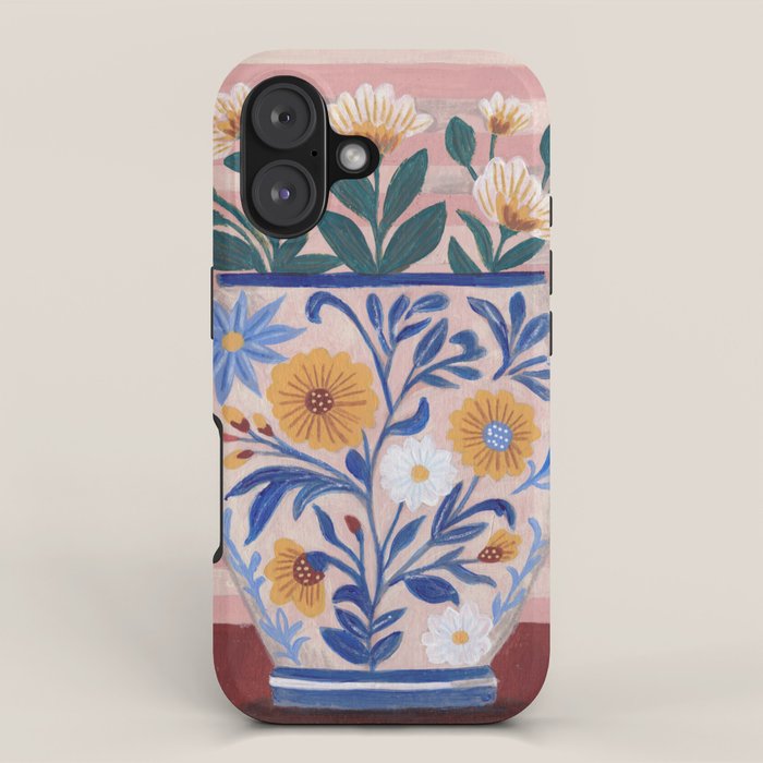 Still life pastel colours flowered pot with flowers iPhone Case Gallery Image 1