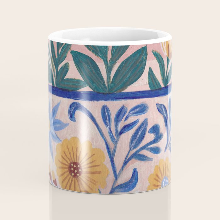 Still life pastel colours flowered pot with flowers Coffee Mug Gallery Image 4