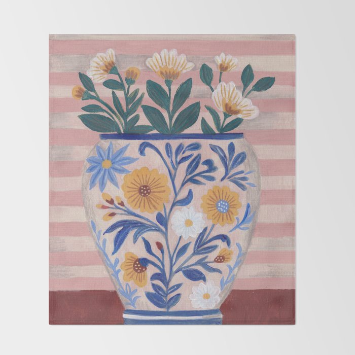 Still life pastel colours flowered pot with flowers Throw Blanket Gallery Image 2