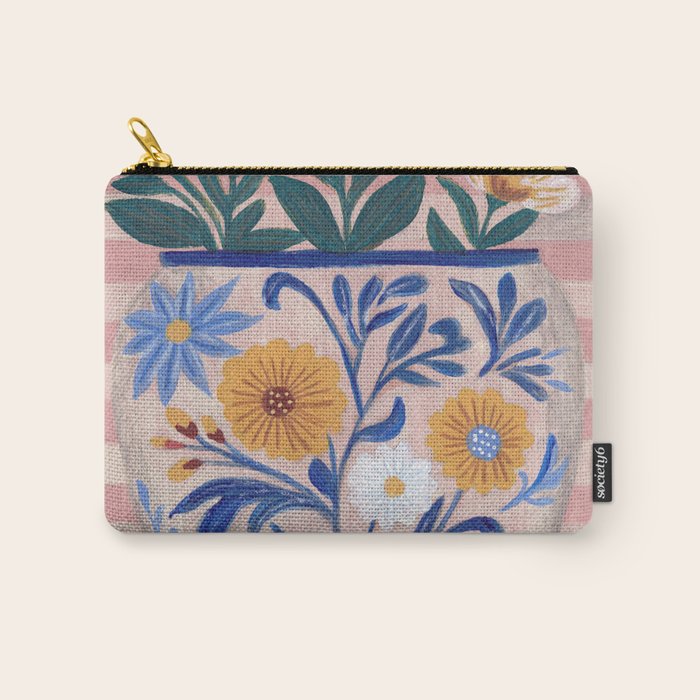 Still life pastel colours flowered pot with flowers Carry All Pouch Gallery Image 1
