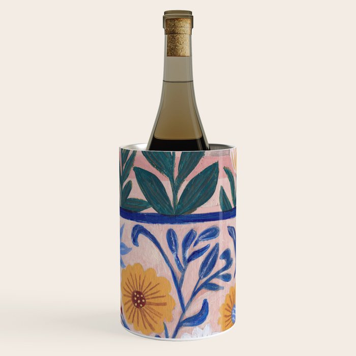 Still life pastel colours flowered pot with flowers Wine Chiller Gallery Image 1