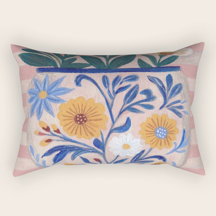 Still life pastel colours flowered pot with flowers Rectangular Pillow Gallery Image 1