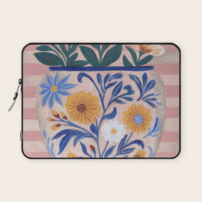Still life pastel colours flowered pot with flowers Laptop Sleeve Gallery Image 1